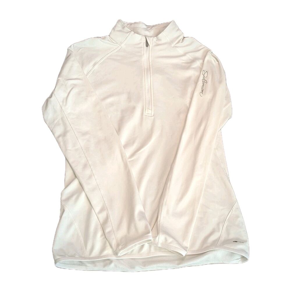 Salomon women's Acti-therm 1/4 zip Fitted Running Shirt size L White Tennis